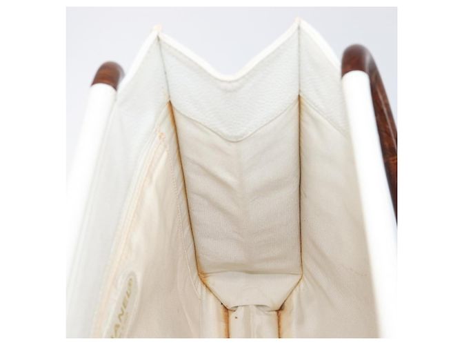 Borsa a mano CHANEL COCO Mark Wood Pelle Caviar White Gold CC Auth 201487V Bianco D'oro - vista 20