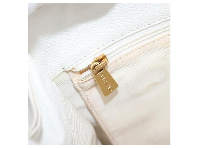 Borsa a mano CHANEL COCO Mark Wood Pelle Caviar White Gold CC Auth 201487V Bianco D'oro - vista 21