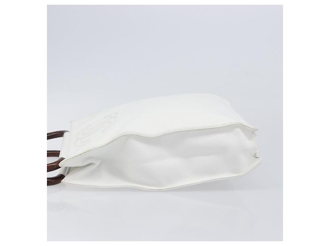 Borsa a mano CHANEL COCO Mark Wood Pelle Caviar White Gold CC Auth 201487V Bianco D'oro - vista 4