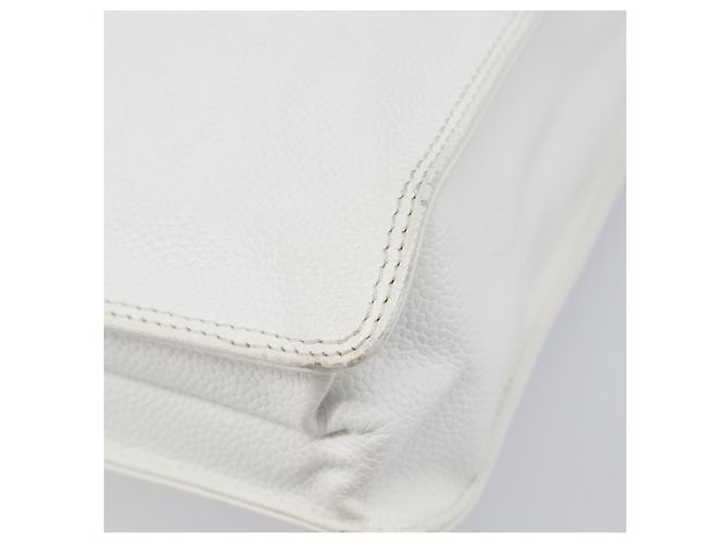 Borsa a mano CHANEL COCO Mark Wood Pelle Caviar White Gold CC Auth 201487V Bianco D'oro - vista 9
