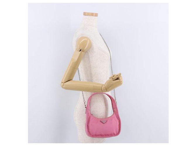 Bolsa de mão PRADA Nylon Pink Silver Auth 204035V Prata Rosa - vista 30