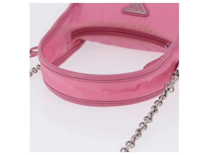 Bolsa de mão PRADA Nylon Pink Silver Auth 204035V Prata Rosa - vista 8