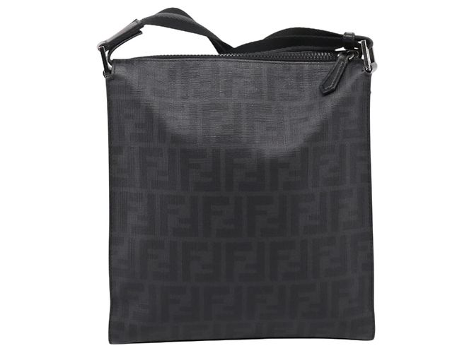 Borsa a tracolla FENDI Zucca Canvas PVC Nero Argento Auth 204826A - vista 2