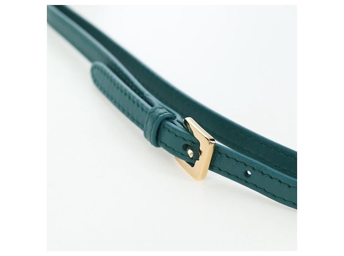 Miu Miu Matelasse Neck Mini Pouch Leather Green Gold Tone Auth 167613M Verde - vista 14