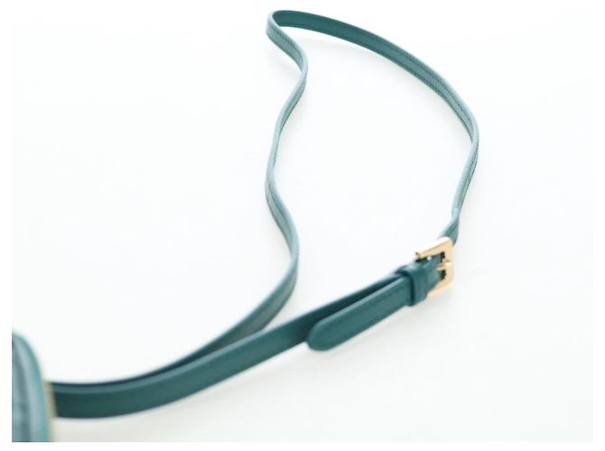Miu Miu Matelasse Neck Mini Pouch Leather Green Gold Tone Auth 167613M Verde - vista 15