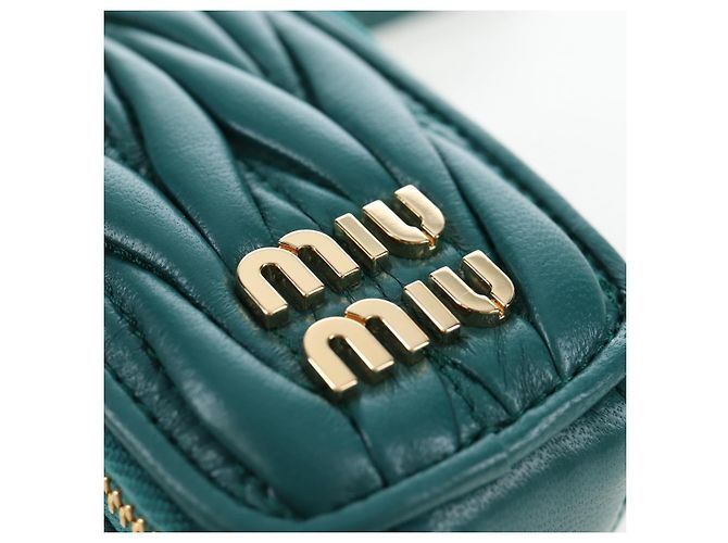 Miu Miu Matelasse Neck Mini Pouch Leather Green Gold Tone Auth 167613M Verde - vista 20