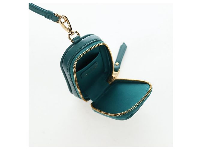 Miu Miu Matelasse Neck Mini Pouch Leather Green Gold Tone Auth 167613M Verde - vista 22