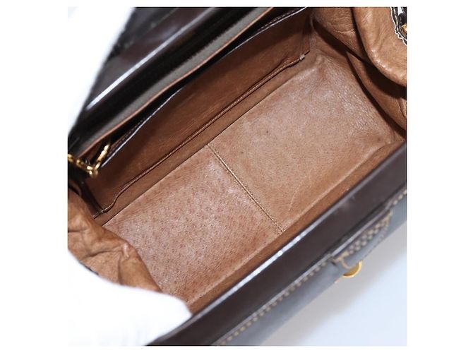 Bolsa de mão GUCCI em couro marrom e dourado Auth LN133V - vista 11