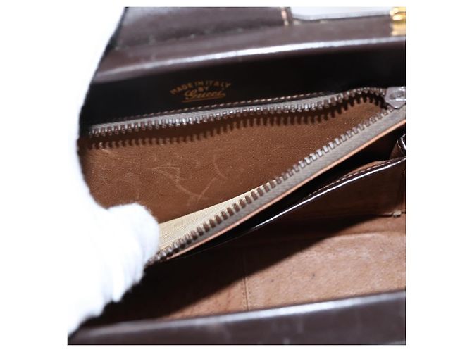 Bolsa de mão GUCCI em couro marrom e dourado Auth LN133V - vista 12