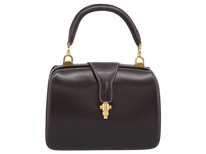 Bolsa de mão GUCCI em couro marrom e dourado Auth LN133V - vista 13
