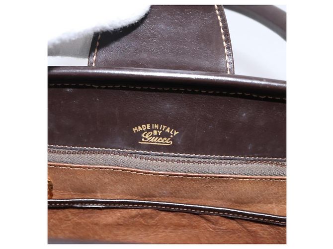 Bolsa de mão GUCCI em couro marrom e dourado Auth LN133V - vista 18