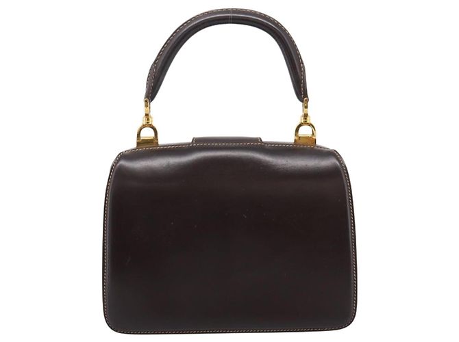 Bolsa de mão GUCCI em couro marrom e dourado Auth LN133V - vista 2