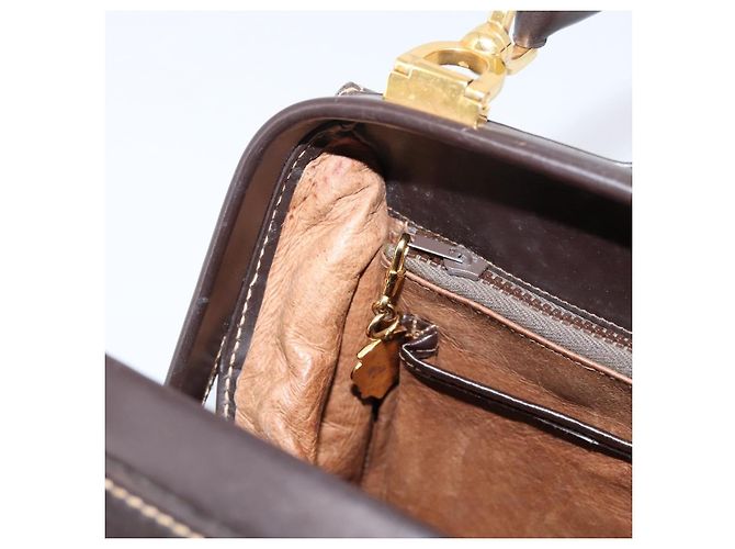 Bolsa de mão GUCCI em couro marrom e dourado Auth LN133V - vista 21