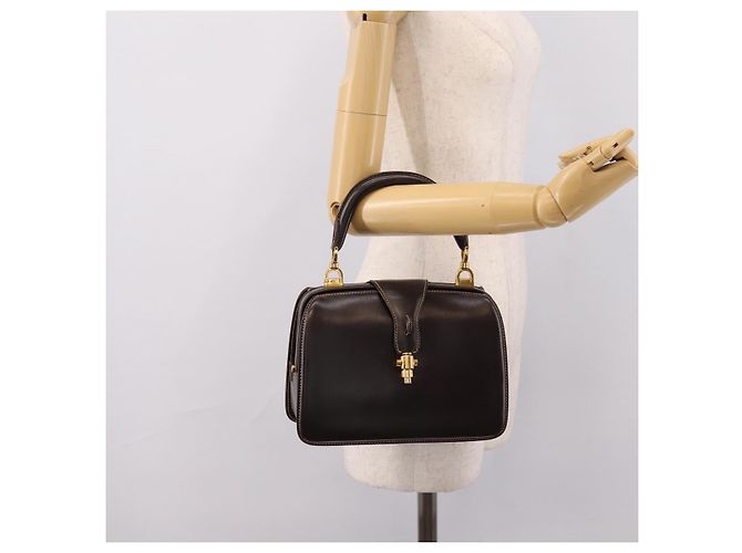 Bolsa de mão GUCCI em couro marrom e dourado Auth LN133V - vista 23