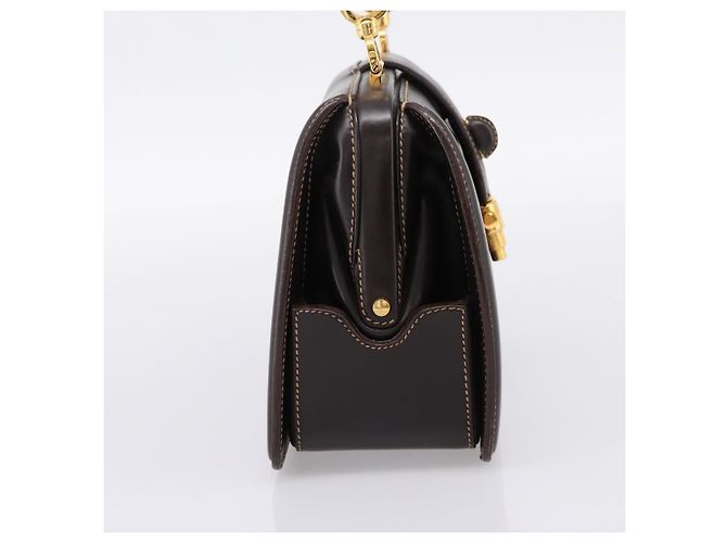Bolsa de mão GUCCI em couro marrom e dourado Auth LN133V - vista 3