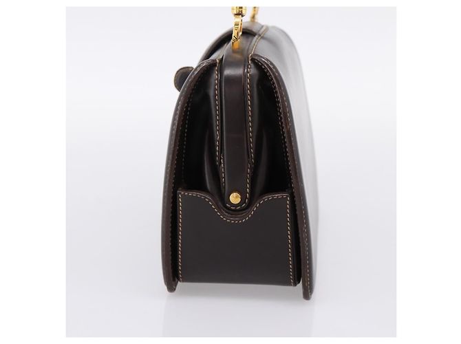 Bolsa de mão GUCCI em couro marrom e dourado Auth LN133V - vista 4
