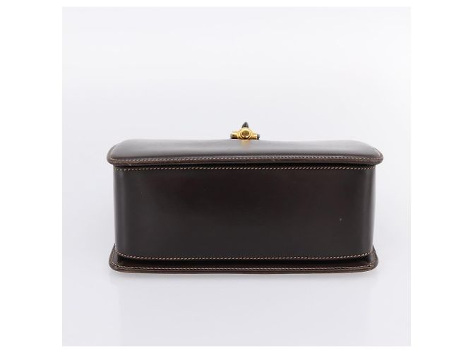 Bolsa de mão GUCCI em couro marrom e dourado Auth LN133V - vista 5