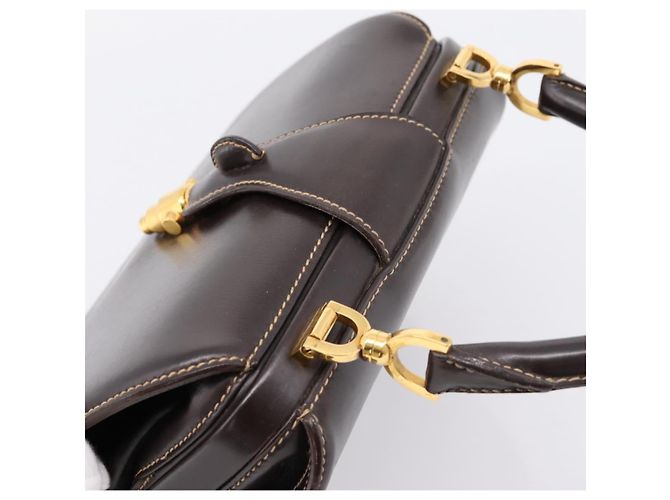 Bolsa de mão GUCCI em couro marrom e dourado Auth LN133V - vista 6