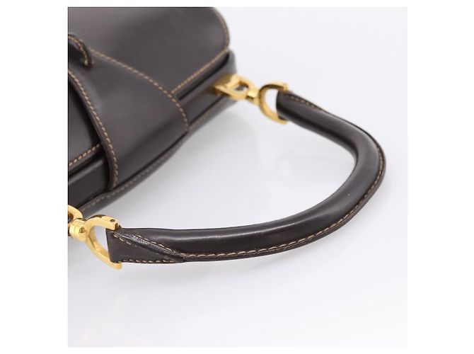 Bolsa de mão GUCCI em couro marrom e dourado Auth LN133V - vista 7