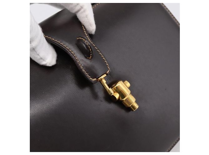 Bolsa de mão GUCCI em couro marrom e dourado Auth LN133V - vista 9
