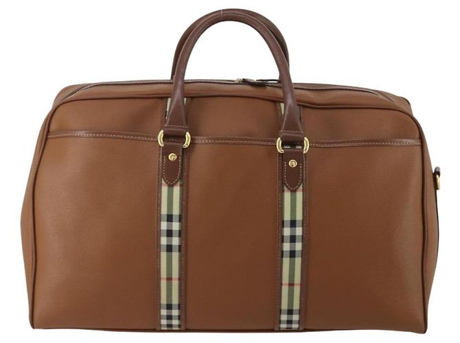 Borsa Boston Burberrys in pelle marrone tono oro Auth 201252A - vista 2