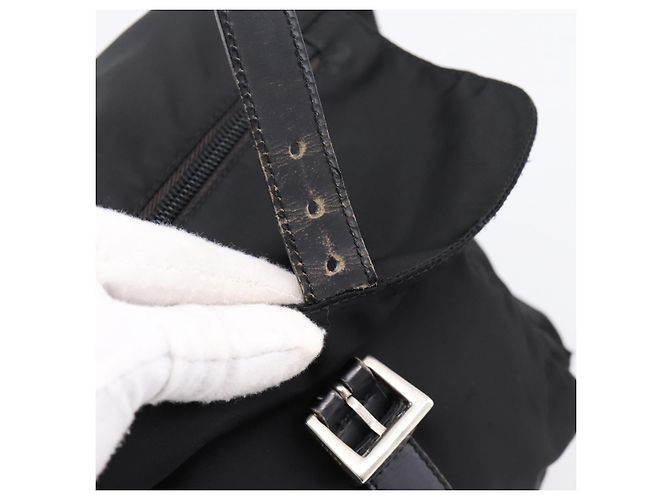 Bolso de Hombro PRADA Nylon Black Silver Auth ki6826 Negro Plata - vista 10