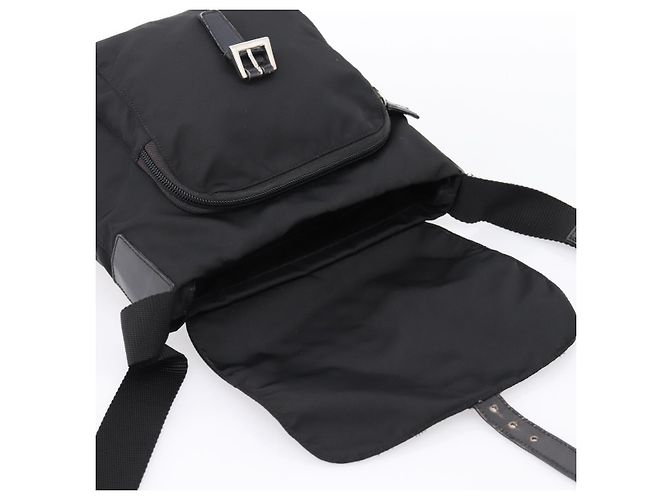 Bolso de Hombro PRADA Nylon Black Silver Auth ki6826 Negro Plata - vista 21