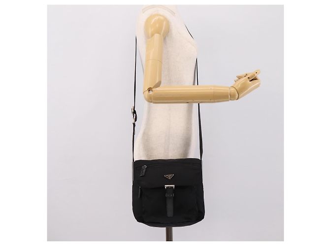 Bolso de Hombro PRADA Nylon Black Silver Auth ki6826 Negro Plata - vista 29