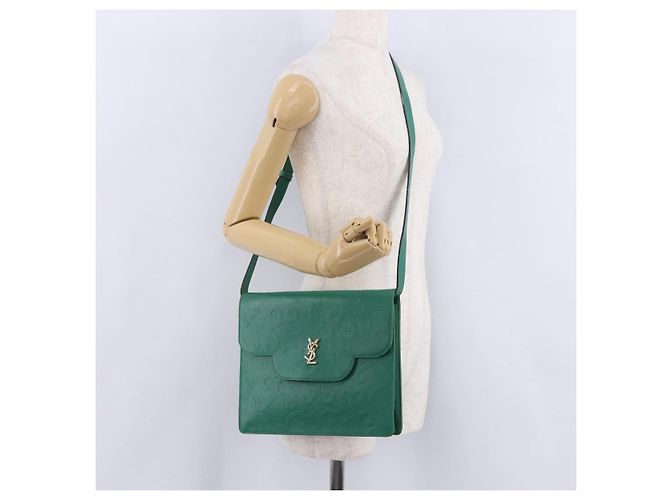 Autre Marque Borsa a tracolla SAINT LAURENT in pelle verde tono oro Auth 203497 - vista 30