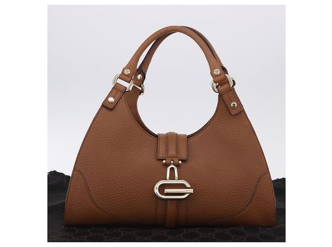 Borsa GUCCI G Jackie in pelle Taurillon Clemence Marrone Oro 130995 Auth am12624M D'oro - vista 12