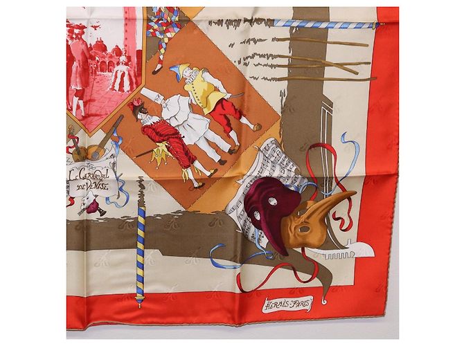 Hermès HERMES Carre 90 Pañuelo de Seda "LE CARNAVAL DE VENISE" Red Auth ki6857 Roja - vista 10