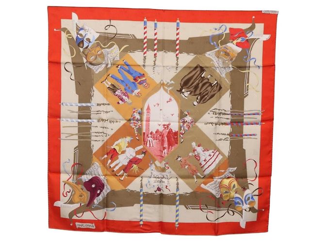Hermès HERMES Carre 90 Pañuelo de Seda "LE CARNAVAL DE VENISE" Red Auth ki6857 Roja - vista 12
