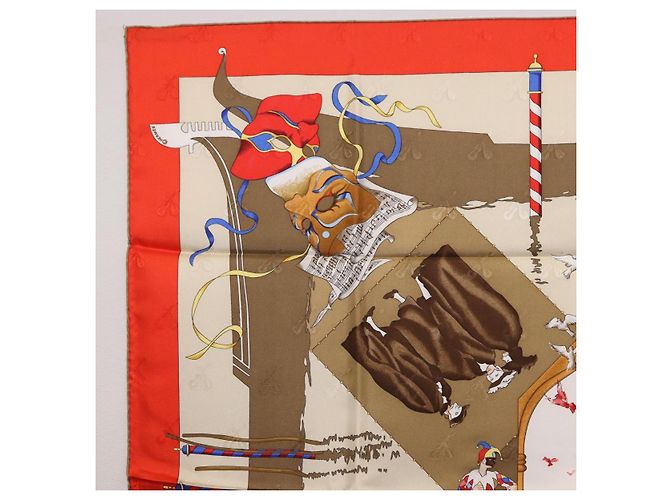 Hermès HERMES Carre 90 Pañuelo de Seda "LE CARNAVAL DE VENISE" Red Auth ki6857 Roja - vista 2