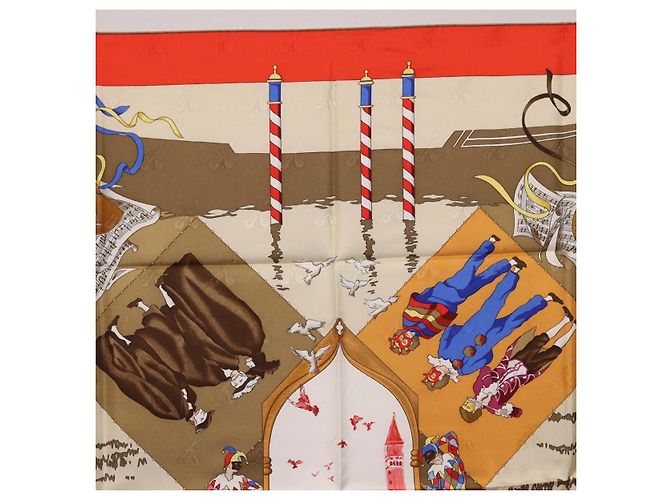 Hermès HERMES Carre 90 Pañuelo de Seda "LE CARNAVAL DE VENISE" Red Auth ki6857 Roja - vista 3
