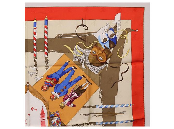 Hermès HERMES Carre 90 Pañuelo de Seda "LE CARNAVAL DE VENISE" Red Auth ki6857 Roja - vista 4