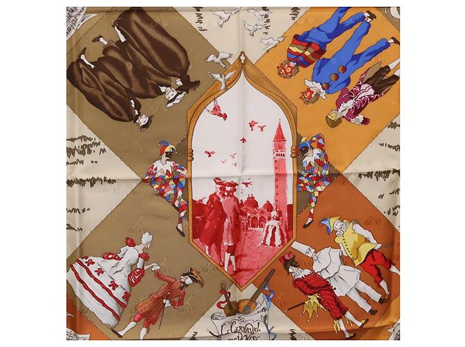 Hermès HERMES Carre 90 Pañuelo de Seda "LE CARNAVAL DE VENISE" Red Auth ki6857 Roja - vista 6