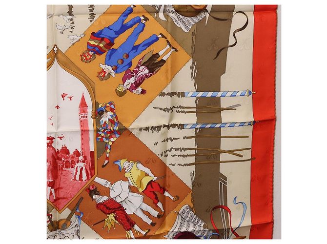 Hermès HERMES Carre 90 Pañuelo de Seda "LE CARNAVAL DE VENISE" Red Auth ki6857 Roja - vista 7