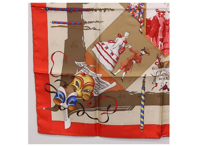 Hermès HERMES Carre 90 Pañuelo de Seda "LE CARNAVAL DE VENISE" Red Auth ki6857 Roja - vista 8