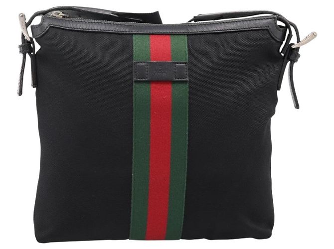 GUCCI Web Sherry Line Schultertasche Canvas Black Silver 387111 Auth 204729A Schwarz Silber - Ansicht 13
