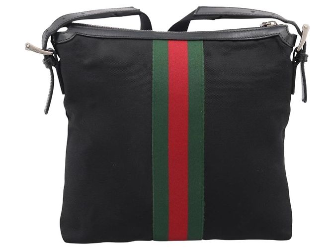 GUCCI Web Sherry Line Schultertasche Canvas Black Silver 387111 Auth 204729A Schwarz Silber - Ansicht 2