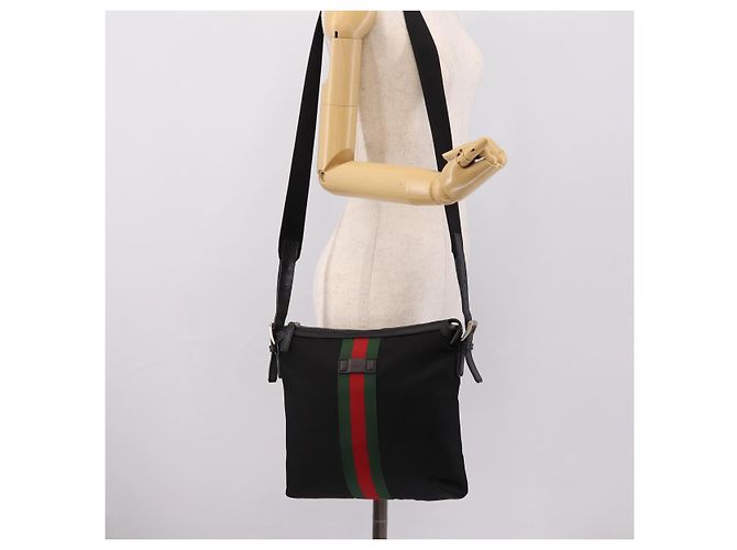 GUCCI Web Sherry Line Schultertasche Canvas Black Silver 387111 Auth 204729A Schwarz Silber - Ansicht 23