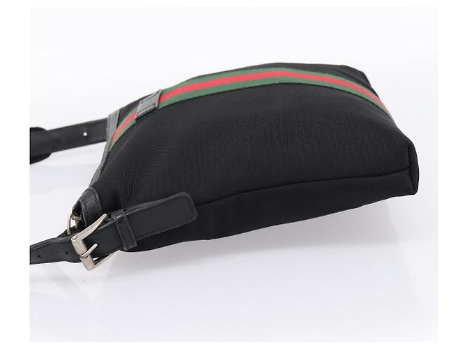GUCCI Web Sherry Line Schultertasche Canvas Black Silver 387111 Auth 204729A Schwarz Silber - Ansicht 3