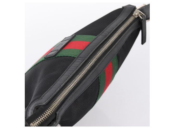 GUCCI Web Sherry Line Schultertasche Canvas Black Silver 387111 Auth 204729A Schwarz Silber - Ansicht 6