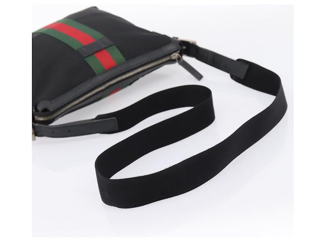 GUCCI Web Sherry Line Schultertasche Canvas Black Silver 387111 Auth 204729A Schwarz Silber - Ansicht 7
