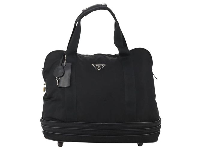 Sac Boston PRADA Nylon Noir Argent Auth 201310 Argenté - vue 13