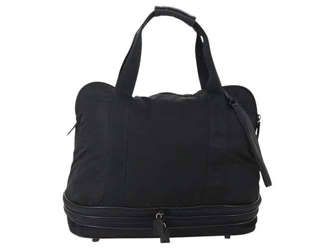 Sac Boston PRADA Nylon Noir Argent Auth 201310 Argenté - vue 2