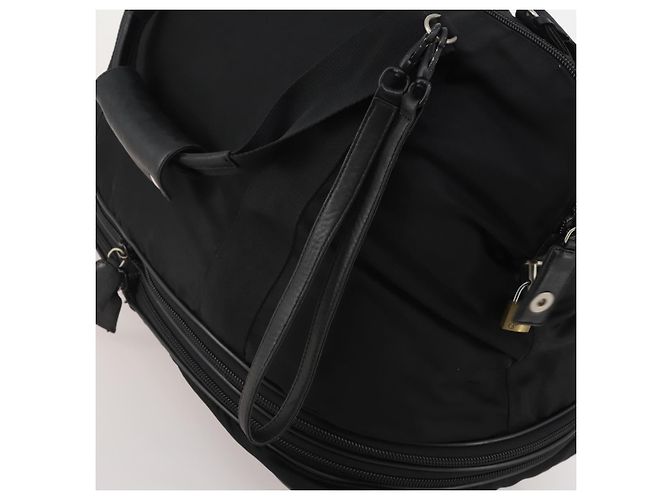 Sac Boston PRADA Nylon Noir Argent Auth 201310 Argenté - vue 21