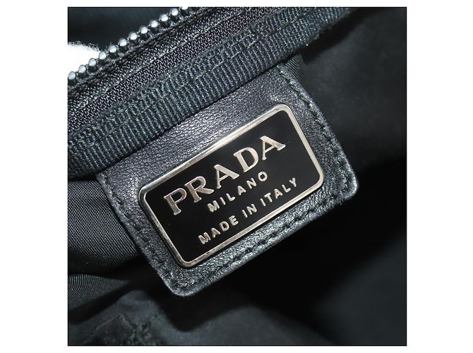 Sac Boston PRADA Nylon Noir Argent Auth 201310 Argenté - vue 25