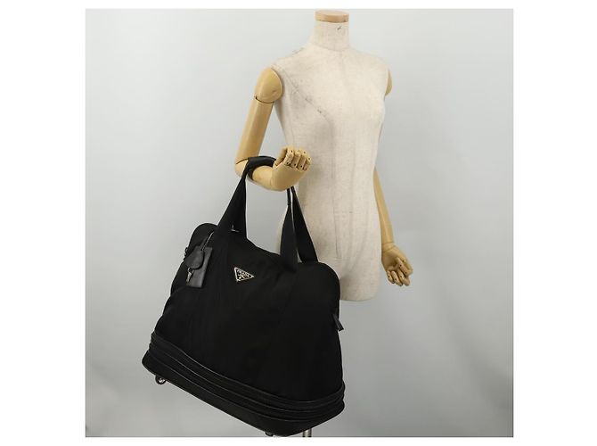 Sac Boston PRADA Nylon Noir Argent Auth 201310 Argenté - vue 26