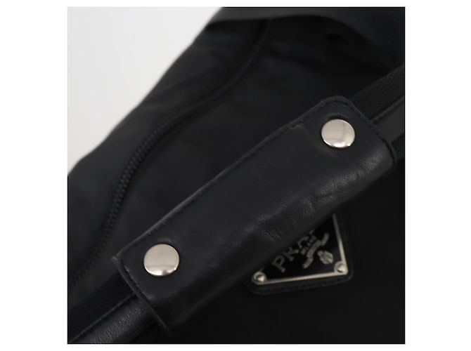 Sac Boston PRADA Nylon Noir Argent Auth 201310 Argenté - vue 9
